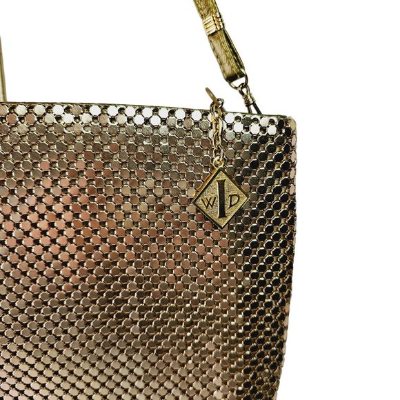 Vintage 1980's Whiting and Davis Gold Metal Mesh High Rise Convertible Crossbody - Picture 3 of 7